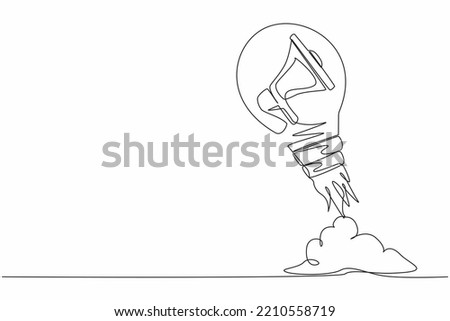 Single continuous line drawing megaphone launching with light bulb. Startup project acceleration. Successful portfolio, deal, contract signing. Dynamic one line draw graphic design vector illustration