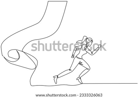 Single continuous line drawing of businesswoman running chased by pendulum paper rolls bills. Trying to run away from responsibility to pay off all the bills. One line design vector illustration