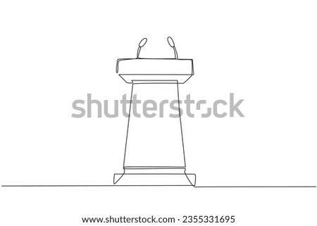 Single continuous line drawing podium with two microphones. Usually used in speech or oration. Also work for press releases. Podium can also be used for debate. One line design vector illustration