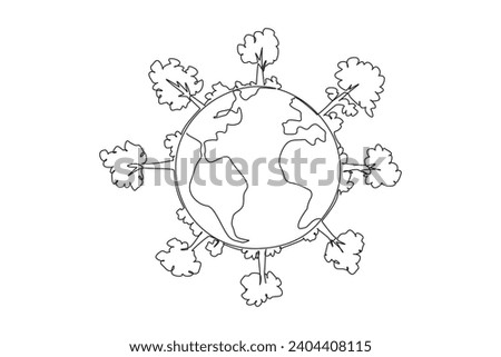 Single one line drawing globe with forest. Beautiful environment. Produces lot of oxygen. Natural food sources are available everywhere. Protect the earth. Continuous line design graphic illustration