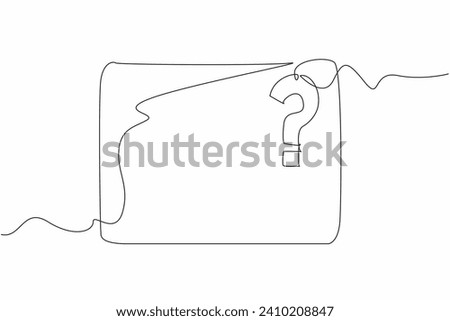 National Trivia Day. One single line drawing of rectangle with question mark hanging. Challenge a trivia contest, host one at home or attend a trivia night. Celebrate annual event. Vector illustration