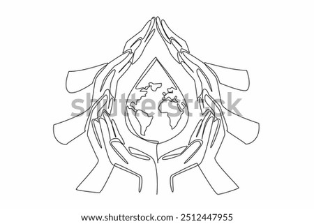 Single one line drawing series of hands forming water drop. Keep the water clean. Without contamination. Water is the source of life.  World Water Day. Continuous line design graphic illustration