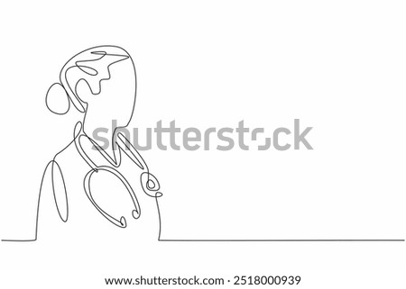 Continuous one line drawing a female doctor looking off into the distance. The important role women play in healthcare. Care. National Women Physicians Day. Single line draw design vector illustration