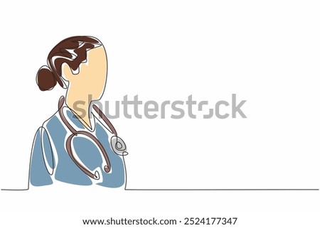 Continuous one line drawing a female doctor looking off into the distance. The important role women play in healthcare. Care. National Women Physicians Day. Single line draw design vector illustration