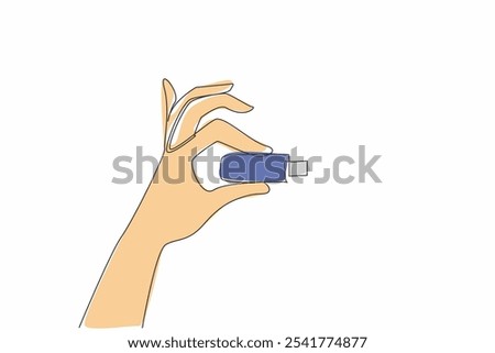 Single continuous line drawing hand is holding a flash drive. Has the largest storage media up to 1TB. Small things with many benefits. National Flash Drive Day. One line design vector illustration