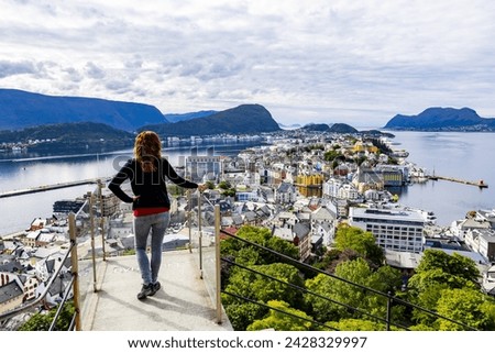 Similar – Foto Bild Alesund, Norwegen. Night View Of Moored Schiff in Alesund Insel. Sommer Morgen.