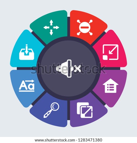 user interface and web vector template for infographics. Business concept with 9 options, steps, parts, segments. Banner infographic cycling diagram, round chart, Mute, Move, Minus, Minimize icons