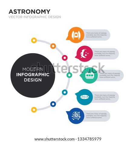 modern business infographic illustration design contains galaxy, gamma ray, generator, half moon, jet pack simple vector icons. set of 5 isolated filled icons. editable sign and symbols