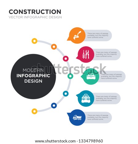 modern business infographic illustration design contains tipper, tool box, toolbox, tools, trowel simple vector icons. set of 5 isolated filled icons. editable sign and symbols