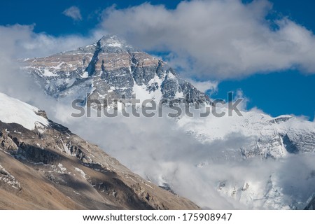 Closeup view of The north face of Mt. Everest, Tibet