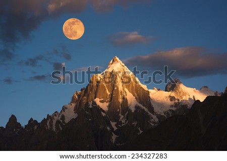 Similar – Image, Stock Photo Full moon over rocky mountain