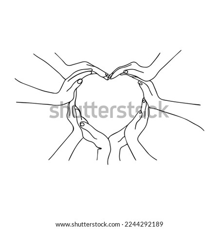 Vector illustration of people's hands folded into a heart silhouette. Hands in the shape of a heart. Hand gestures.