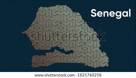 Card with a stylized oriental overlapping pattern and a transform effect. Oriental gold pattern with overlap superimposed on map. senegal Political Map