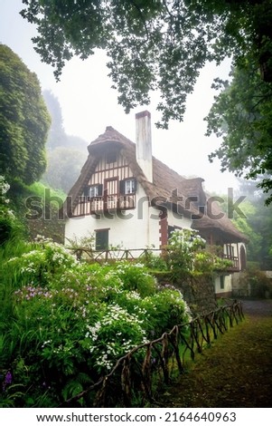 Traditional Dwellings on Madeira Island - Casa Das Queimadas - Hidden in the Mist Veil Among Laurel Forests Stock foto © 