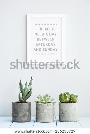 MOTIVATIONAL POSTER WITH SUCCULENTS IN CONCRETE POTS \