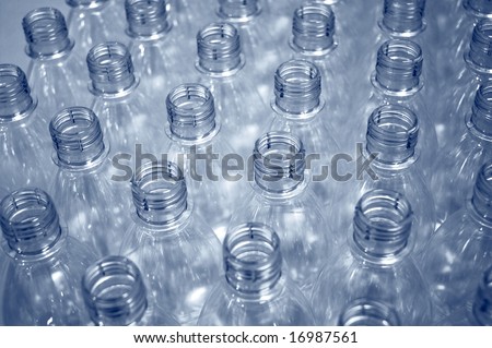 empty plastic bottles on a production line