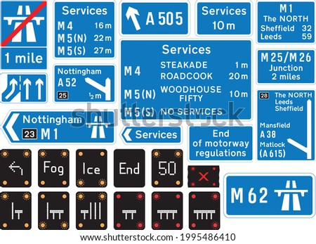 Road signs in the United Kingdom, Motorway signs, Signals, conditions,  Temporary Speed Advisories, Lane Restrictions, Motorway Closed.