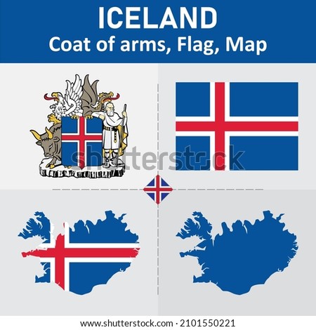Iceland Coat of Arms, Flag and Map