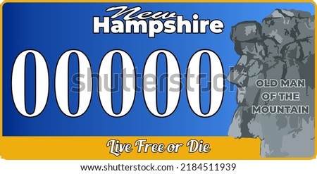 Vehicle license plates marking in New Hampshire in United States of America, Car plates.Vehicle license numbers of different American states.Vintage print for tee shirt graphics,sticker and poster