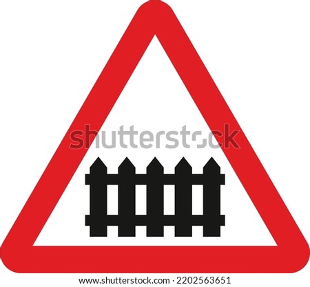 Level crossing with barrier or gate ahead, The Highway Code Traffic Sign, Signs giving orders, Signs with red circles are mostly prohibitive. Plates below signs qualify their message.