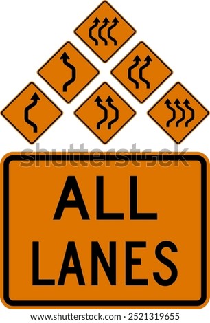 Reverse Curve Road Signs Collection Featuring Single, Double, and Triple Curves for Left, Right, and All Lanes. Road signs in the United States.