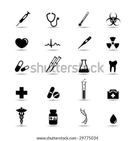 Set Of Simple Black And White Medical Icons Stock Vector Illustration ...