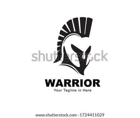 head Spartan helmet front view logo design inspiration