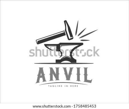 hammer anvil art blacksmith logo symbol design illustration