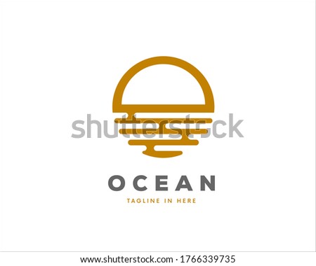 simple abstract half sun shadow water sea logo symbol design illustration