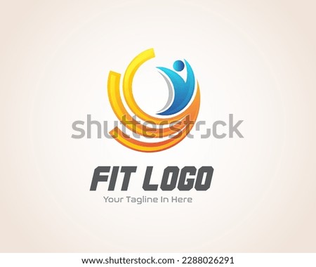 circle moving human jump fit logo symbol emblem design template illustration