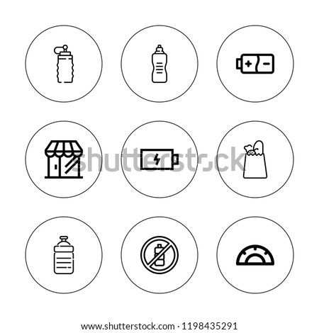 Full icon set. collection of 9 outline full icons with bottle, battery, grocery, protactor icons. editable icons.