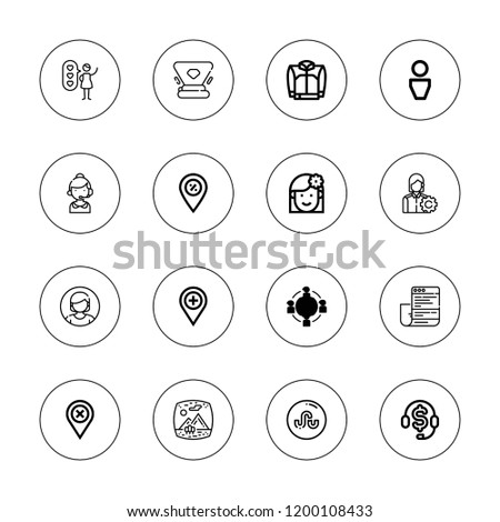 User icon set. collection of 16 outline user icons with employee, hologram, jacket, man, placeholder, team, telemarketer, telemarketing, stumbleupon, vr, woman icons.