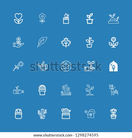 Editable 25 flora icons for web and mobile. Set of flora included icons line Flower, Watering can, Cactus, Plant, Birch, Sprout, Diaspora, Leaf on blue background