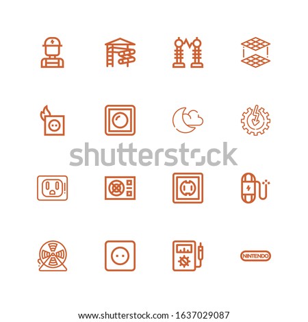 Editable 16 switch icons for web and mobile. Set of switch included icons line Nintendo, Voltmeter, Socket, Wire, Power, Night mode, Dimmer, Plug, Layers, Electricity on white background