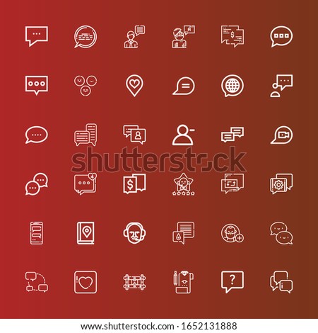 Editable 36 comment icons for web and mobile. Set of comment included icons line Chat, Review, Wall bracket, Badoo, Follow, Commentator, Map book, Satisfaction, Comment on red