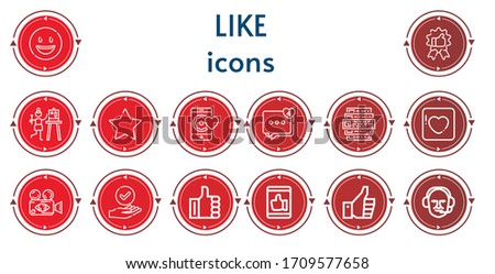 Editable 14 like icons for web and mobile. Set of like included icons line Happy, Recommendation, Satisfaction, Favourite, Like, Comment, Feedback, Badoo, Live, Success, Thumbs up