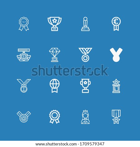 Editable 16 contest icons for web and mobile. Set of contest included icons line Medal, Miss world, Prize, Trophy, Medals on blue background