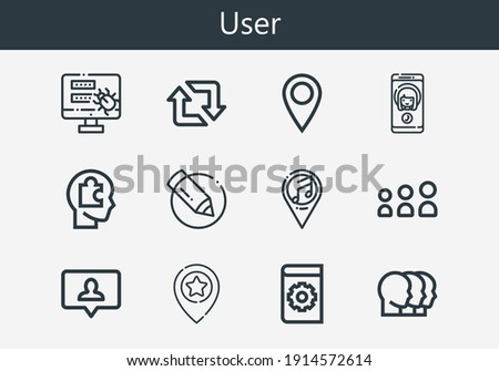 Premium set of user line icons. Simple user icon pack. Stroke vector illustration on a white background. Modern outline style icons collection of Livejournal, Placeholder, Call, Head, Heads