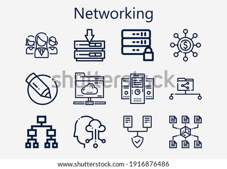 Premium set of networking [S] icons. Simple networking icon pack. Stroke vector illustration on a white background. Modern outline style icons collection of Livejournal, Cloud computing, Networking