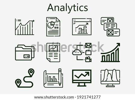 Premium set of analytics [S] icons. Simple analytics icon pack. Stroke vector illustration on a white background. Modern outline style icons collection of Line chart, Data, Performance, Analytics