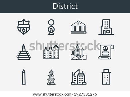 Premium set of district line icons. Simple district icon pack. Stroke vector illustration on a white background. Modern outline style icons collection of Building, Nantes