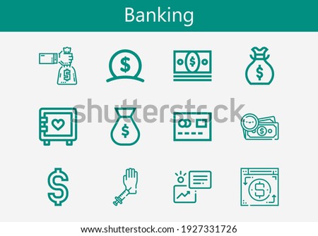 Premium set of banking line icons. Simple banking icon pack. Stroke vector illustration on a white background. Modern outline style icons collection of Money, Strongbox, Dollar