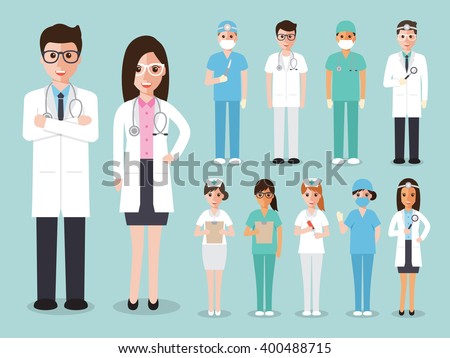 Group of doctors and nurses and medical staff. Medical team concept in flat design people character.