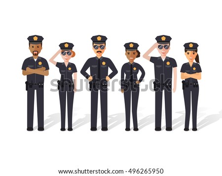 Group of police officers, police man and police woman, cops. Flat design people characters.