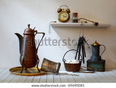 Old teapot with subject.Still life.