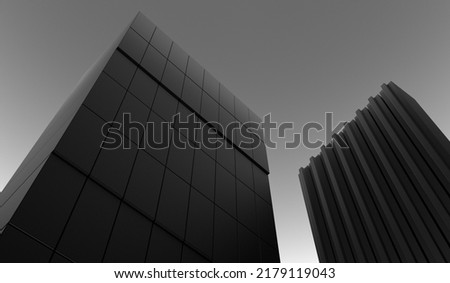 Image, Stock Photo Gloomy skyscraper facade with graphically cut hedge plant