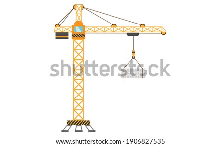 Construction crane tower, yellow, illustration in a flat style. EPS10.