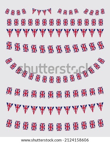 Union Jack bunting set with UK flags. United Kingdom flags garland.