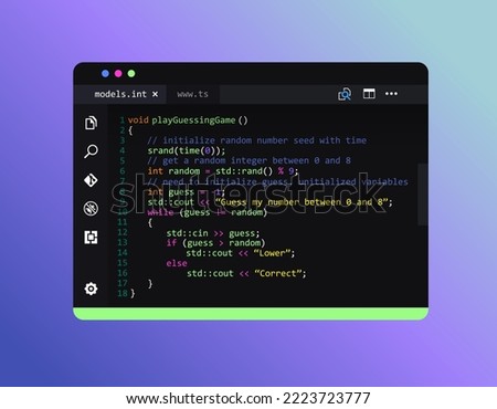 Window for developing computer programs. Programming and coding concept. Code on the screen. 