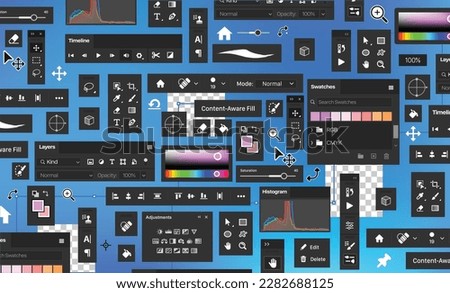 Background of photo processing tools . Tool Blocks. Raster graphic editor.